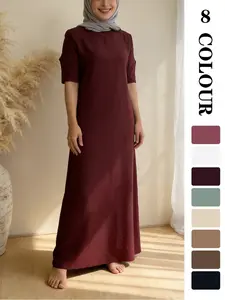 Muslim Sleepwear 8 Colors 5 Sizes, Fashion Muslim Short Sleeve Tunic Dress, Slimming Comfortable Breathable, Essential Home Wear for Women
