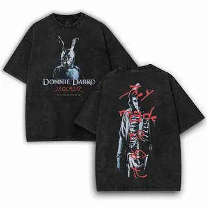 Donnie Darko 'They Made Me Do It' Movie T-Shirt: Double Printed Unisex Acid Washed Lightweight Cotton Tee, Iconic Donnie Darko Shirt for Movie Fans, Trendy Streetwear Tropical Crewneck Fit
