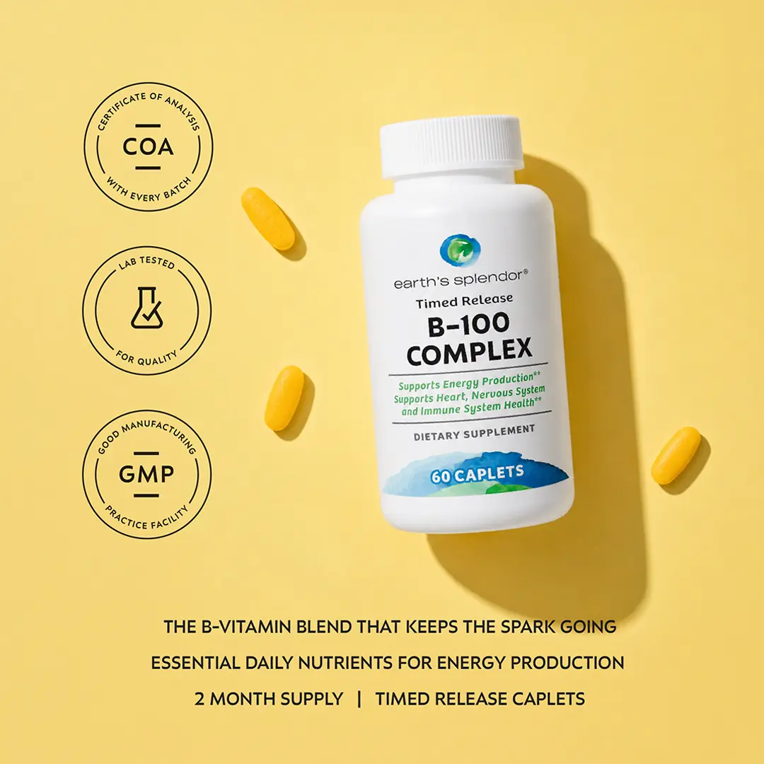 B-100 Complex - Vitamin B Complex for Energy, Heart Health, and Immune Function - 60 Caplets