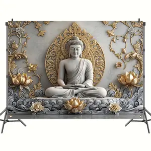 Buddha Pattern Wall Hanging Banner, Lotus Pattern Buddha Statue Wall Decor, Wall Art for Home Living Room Bedroom Decor Religious Art