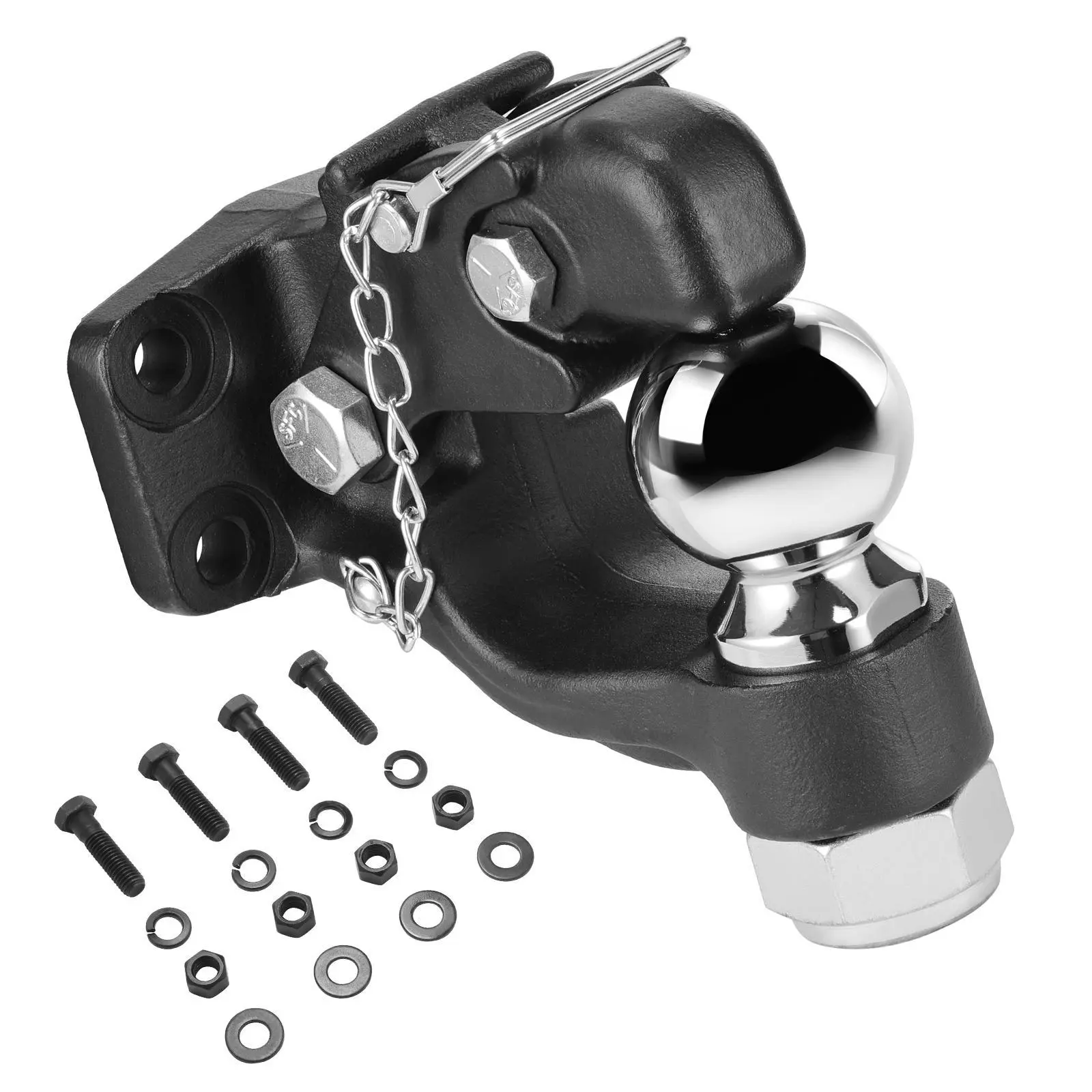 VEVOR Pintle Hook & Trailer Hitch Receiver Combination, 30000 lbs Towing Capacity, 2-5/16-in Hitch Ball, Fits 2.5-3-in Lunette Ring, Wear-Resistant Black Powder Coat, 1-Piece Mount Kit Included, Adverse Weather-Ready, Heavy Equipment Tow Car Accessories