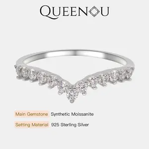【265】New Year Promo “Stack Bands” Synthetic Moissanite Luxurious V-band - Elegant Wedding/Engagement Jewelry, Fashionable Anniversary Gift for Women, Stylish Valentine's Day Surprise