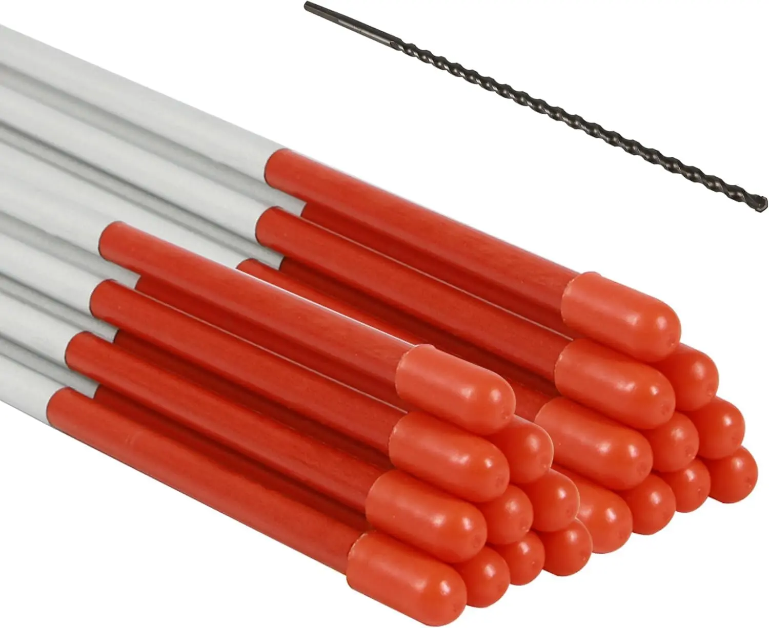 49.6in High Vis Collapsible Carbon Fibre Driveway Markers (20PCS, 0.32in Dia) - Orange Garden Stakes with White Reflective Tape, 12in Drill Bit, No Complimentary for Drilling Into Frozen/Icy Ground, for Garden Patio Raised Beds Home Improvement, Outdoor,