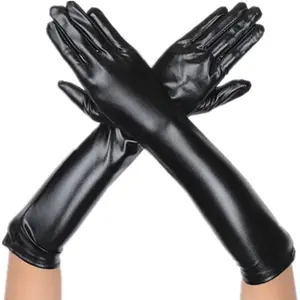 Women's 17" Long Metalic Satin Cosplay Finger Gloves