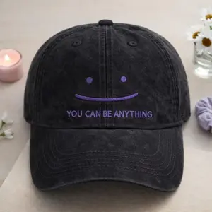 You Can be Anything Smile Embroidered Hat, Funny Ditto Washed Out Cap, Ditto PKM Embroidery Apparel, Gift For Fans