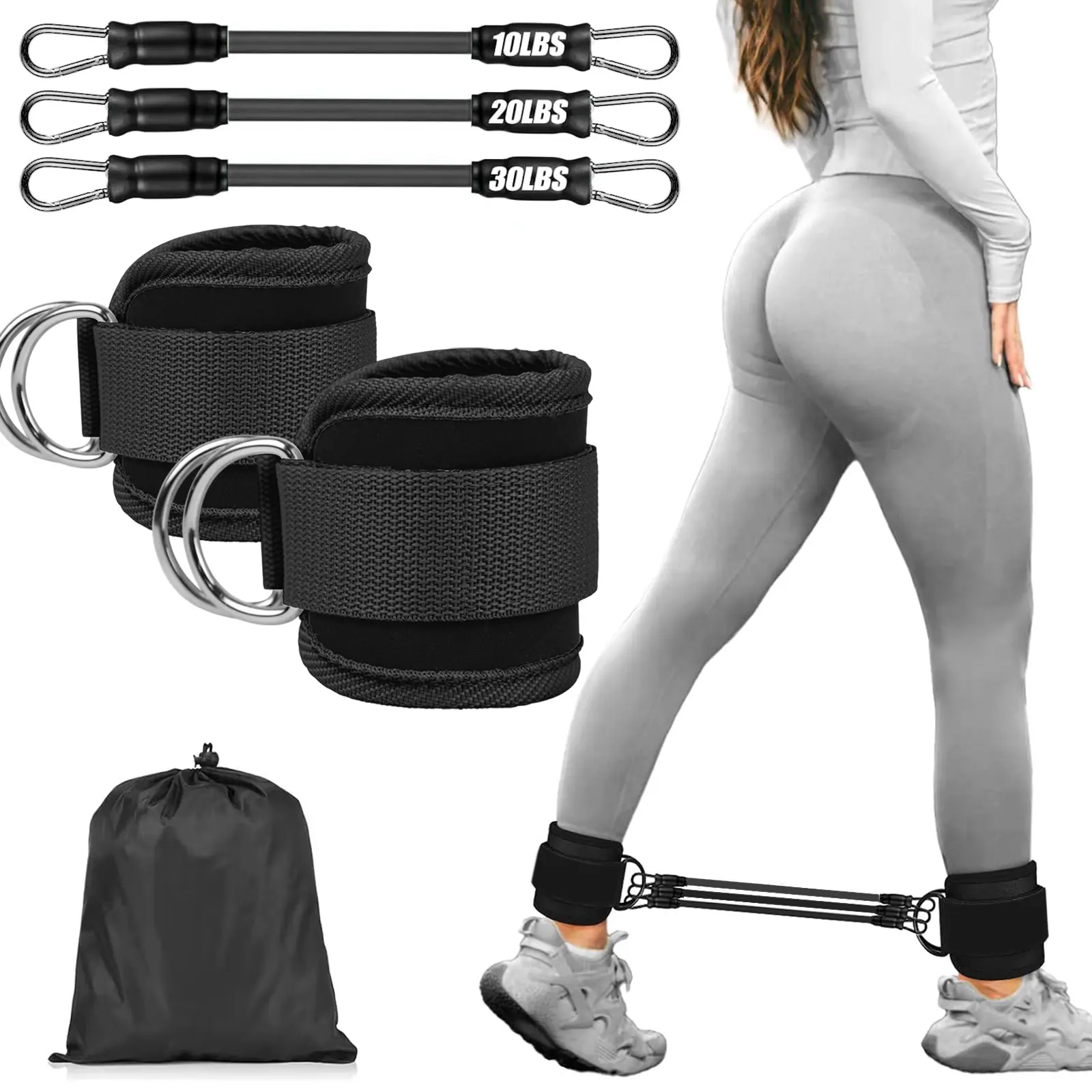 Resistance Bands with Ankle Cuffs - Home Gym Equipment for Lower Body Strength Training, Kickbacks Workouts at Home