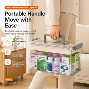 UFORU Double-Layer Transparent PET Medicine Storage Box with Handle, Sealed Moisture-Proof First Aid Kit for Home, Large-Capacity Medication Organizer Box, Household Storage Box, Suitable for Home/School/Travel
