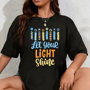 100% Cotton Funny Hanukkah Let Your Light Shine Menorah Adults Kids T-Shirt