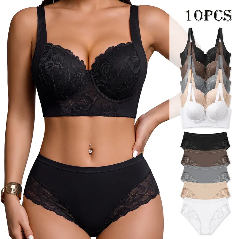 SohoChic Mimilemon Women's Classy Lace Push-Up Bra Set - Underwire Bra with Non-Removable Pads, Steady Support, Breathable Fabric, Minimalist Body-Shaping Fit for Everyday Elegance