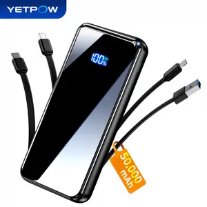 YETPOW Portable Power Bank Charger (>20000mAh), 50000mAh Battery Pack with Built-in Cable, USB-C PD 22.5W Fast Charging, 6 Outputs & 2 Inputs, Mobile Smartphone Accessories for iPhone 17/16/15/14/13/12, Travel Essential, JM4 Pro