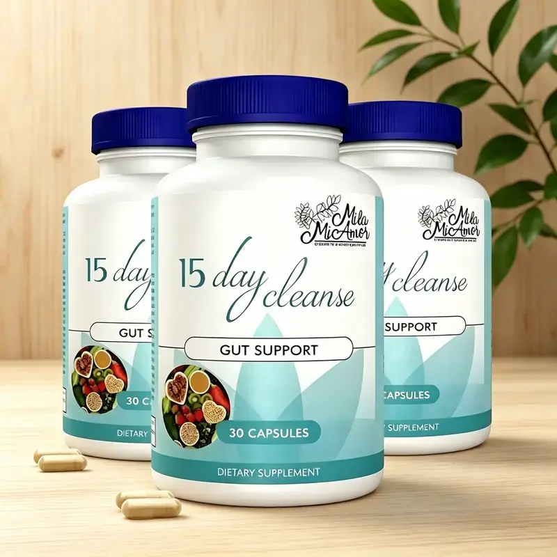 Mila McAnner 15 Day Cleanse Gut and Colon Support Caffeine Free Advanced Formula with Senna Cascara Sagrada Psyllium Husk Non-GMO Probiotics 30 Capsules