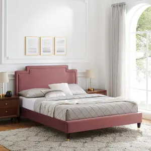 Modway Liva Performance Velvet Twin Bed in Dusty Rose