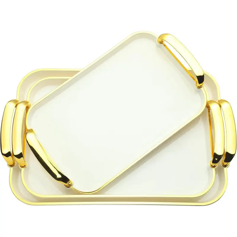 3-Pack Stackable Synthetic Serving Trays with Handles, Plastic Platters for Party Use, Charcuterie, Fruit