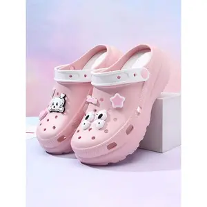 Women's Pink Cute Cartoon Decorated Clogs, Casual Comfortable Non-slip Clogs for Indoor Outdoor Wear, All-match Clogs for Daily Wear, Walking Shoes, Breathable Slippers Sandals, Thick Sole Slippers