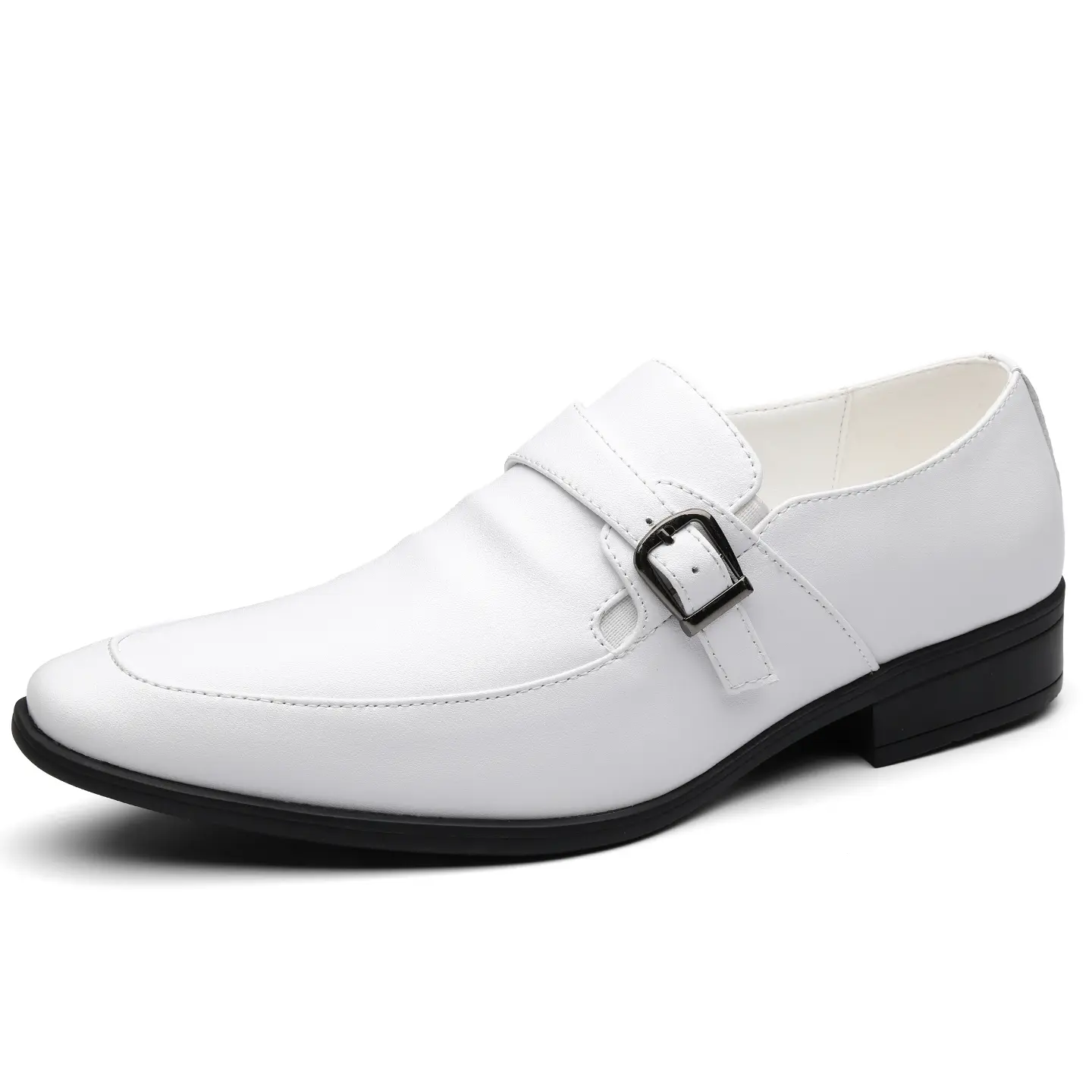 Men’s Buckle Loafers Dress Shoes, business style footwear, Classic Black/White Wedding Office Shoes, Comfortable Low Heel