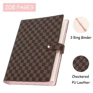 208-Page 3-Ring Binder Notebook, Checkered PU Leather Cover with Refillable Pages - Durable Writing Journal for Note-Taking, Document Storage & Daily Planning, Practical Organizer