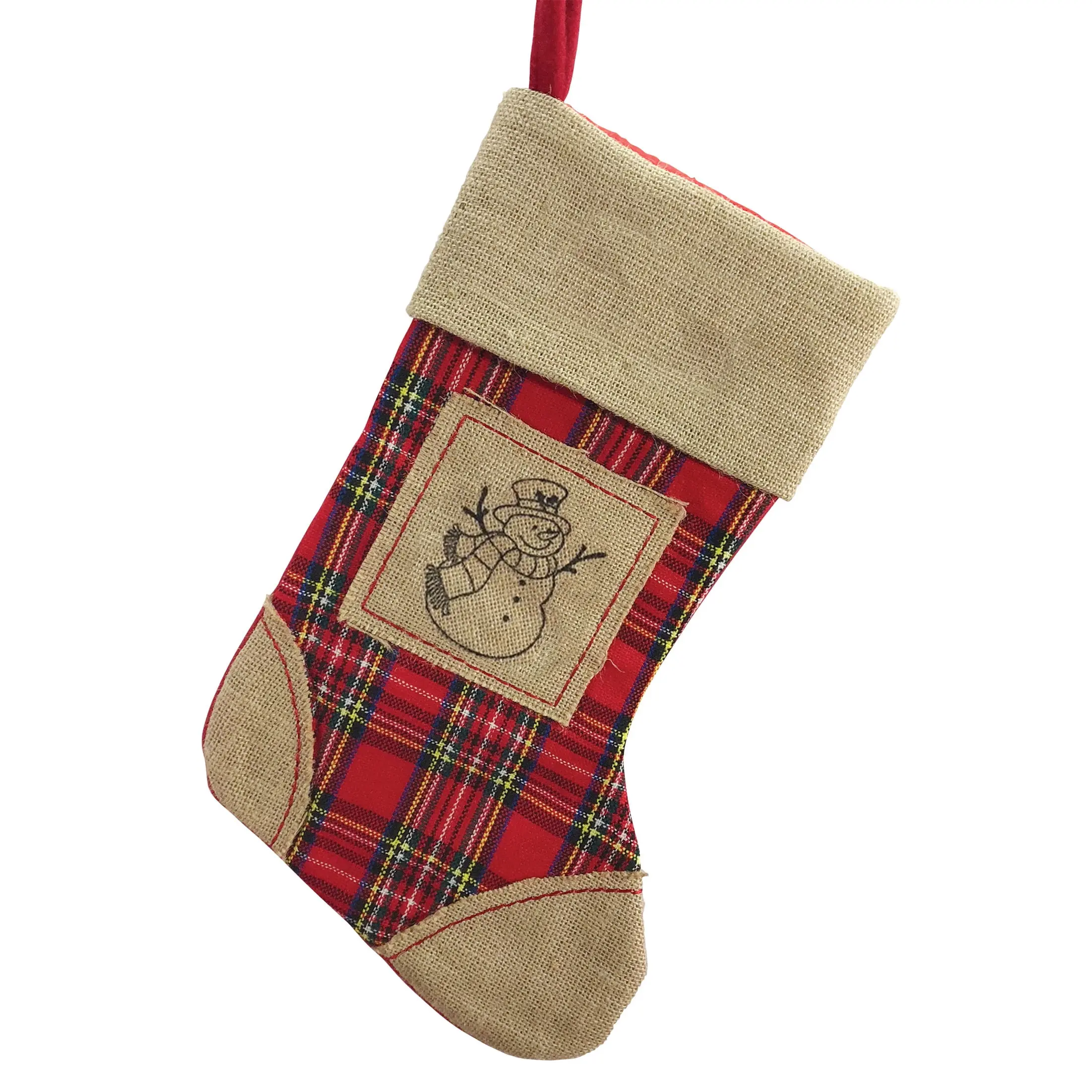 Giftsforyounow Burlap Plaid Snowman Stocking