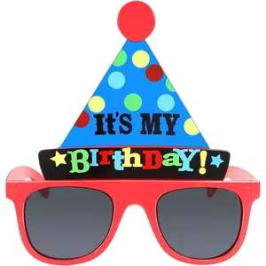 KF5-SGL001 Happy Birthday Glasses It's My Birthday Sunglasses Novelty Glasses Self Photo Props for Adults Party(Birthday Hat)