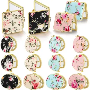 16-Piece Multi-Pack Gold Edge Vintage Floral Compact Mirrors, Small Pocket Purse Mirrors, Portable Folding Party Favors for Women’s Tea Party, Christmas Gifts