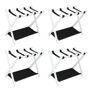 Babion Folding Luggage Rack for Guest Room 4 Pack, luggage Racks for Suitcase Stand with Nylon Straps, Luggage Stand Double Tiers Bamboo Luggage Holder for Bedroom,Hotel, No Assembly On-Site