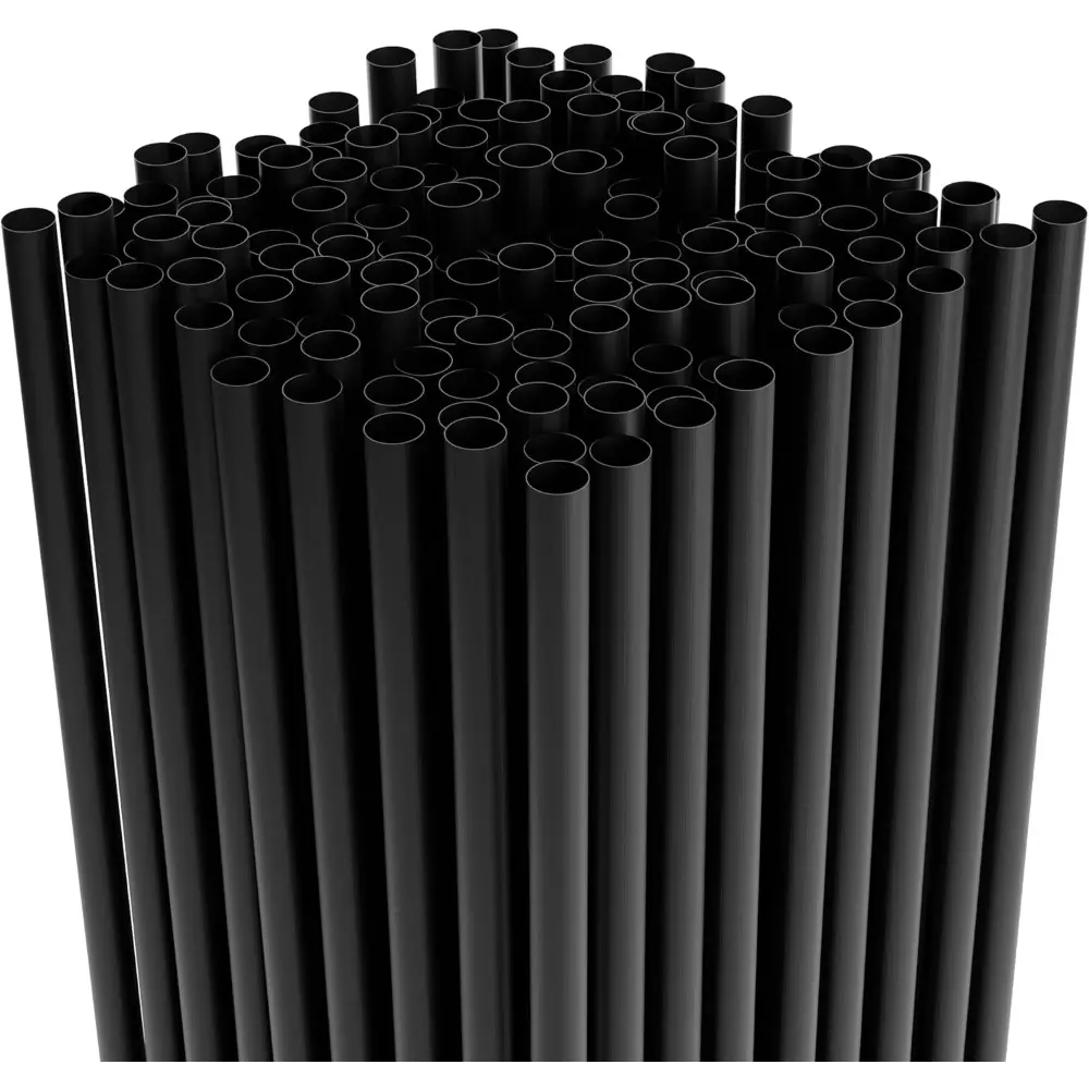 Classic Straight 7.75in Plastic Disposable Drinking Straws (500 Count) - Standard Size Kitchen Utensils for 16oz Glasses, Any Occasion Home Bar Accessories (Black), 7.75 Inches