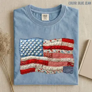 Comfort Colors Faux Patchwork American Flag Print TShirt, Vintage