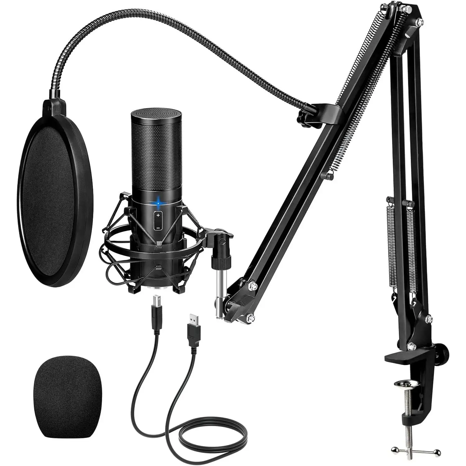 TONOR Q9 USB Condenser Mic with 16mm Driver, Cable, Plug, Desk Clip, Gain Control, Professional Audio Chipset, Metal Shock Mount, Adjustable Boom Arm - for PS4/5, Windows, Content Creators