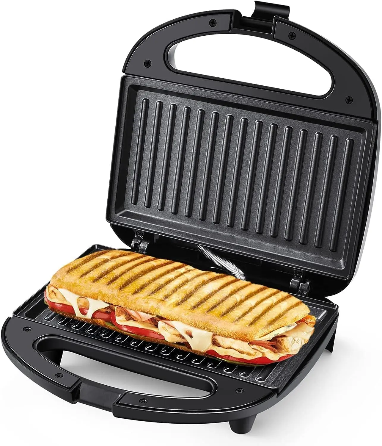 OSTBA 2-Slice Grill Toaster & Sandwich Maker, 750W Power Rectangular Electric Grill with Non-Stick Plates, Indicator Lights, Cool-Touch Handle, Cord Wrap, Easy to Clean and Store, Indoor Grill Nonstick Grill Plancha Grill