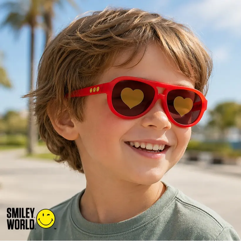 SMILEYWORLD Fun Graphic Lens Sunglasses UV400 Flexible Lightweight Kids Shades – Fun Outside, Clear Inside! FEI RED