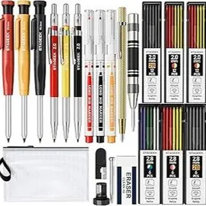 STAGEEK 22 Pack Red & Black & Yellow Carpenter Pencil Set with Sharpener, Storage Pen Case, and Durable Mechanical Pencils for Woodworking, Construction, and Architecture
