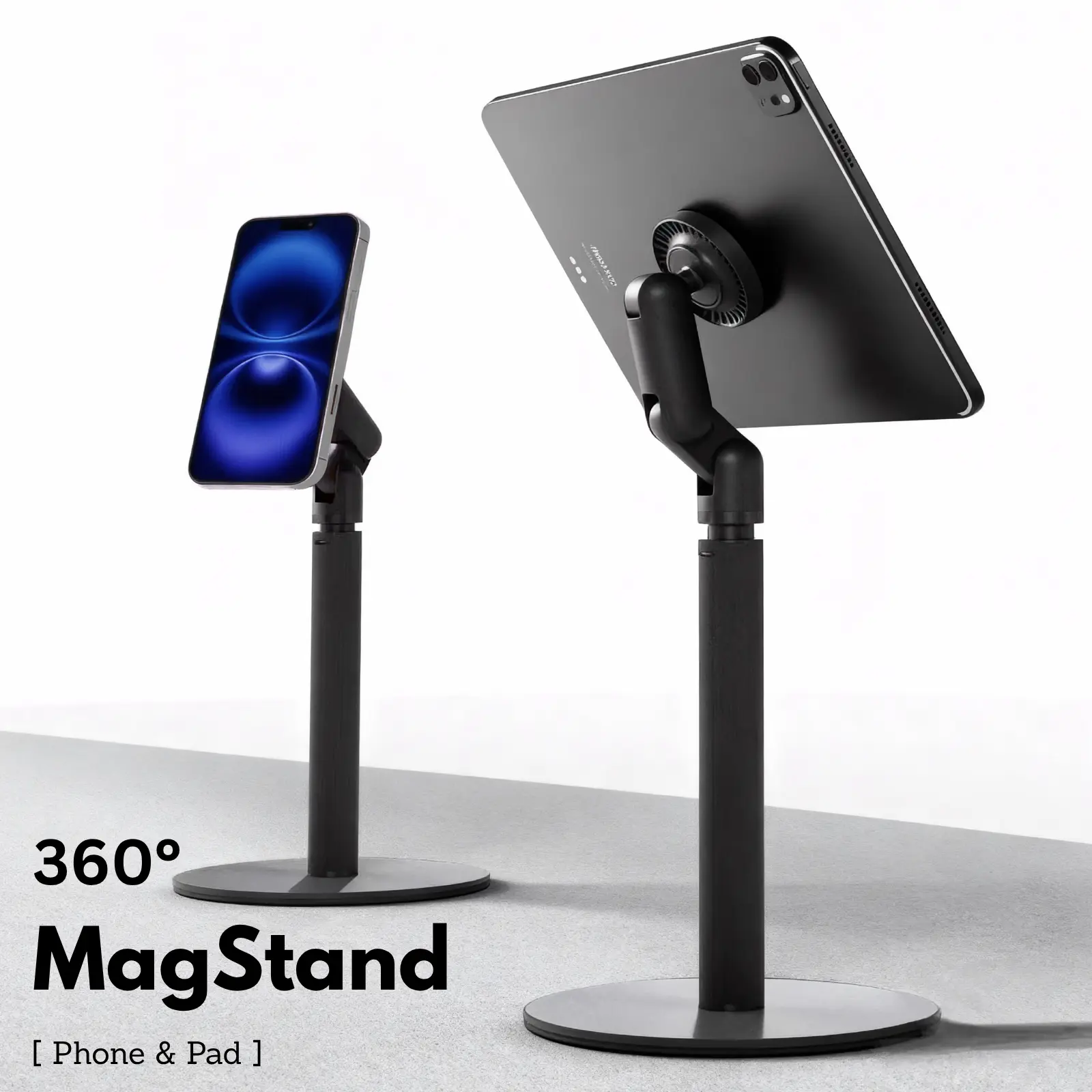 Summer Sale 360 MagStand Adjustable Phone Mount Magnetic Desk Mount Portable Universal Tablet Holder Sturdy Aluminum Alloy Base Strong Magnet Suction Stable Mount for Vlog Live Broadcast Diy Perfect for Filming or Cellphone Table Streaming or WFH