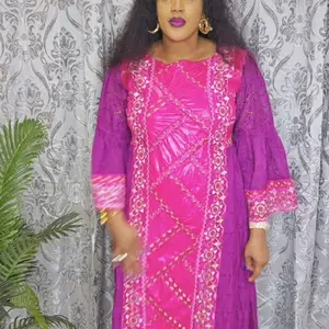 Pink bazin dress mix with cotton lace 3pcs sets size L and xl.