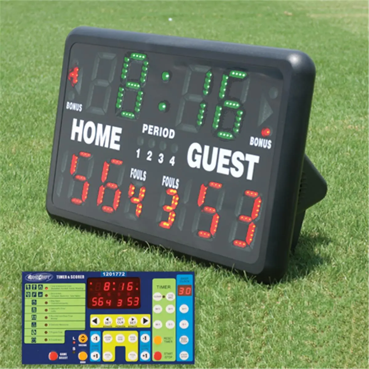 SSN Tabletop LED Scoreboard for Coaches - LED Clock with Alarm, Metronome, Stopwatch, Program Timer, Wireless Remote, 4 User-Programmable Settings, Dual Brightness, Indoor & Outdoor Sports Gear, Digital Display Board, Basketball/Volleyball Use, Dual Leds,