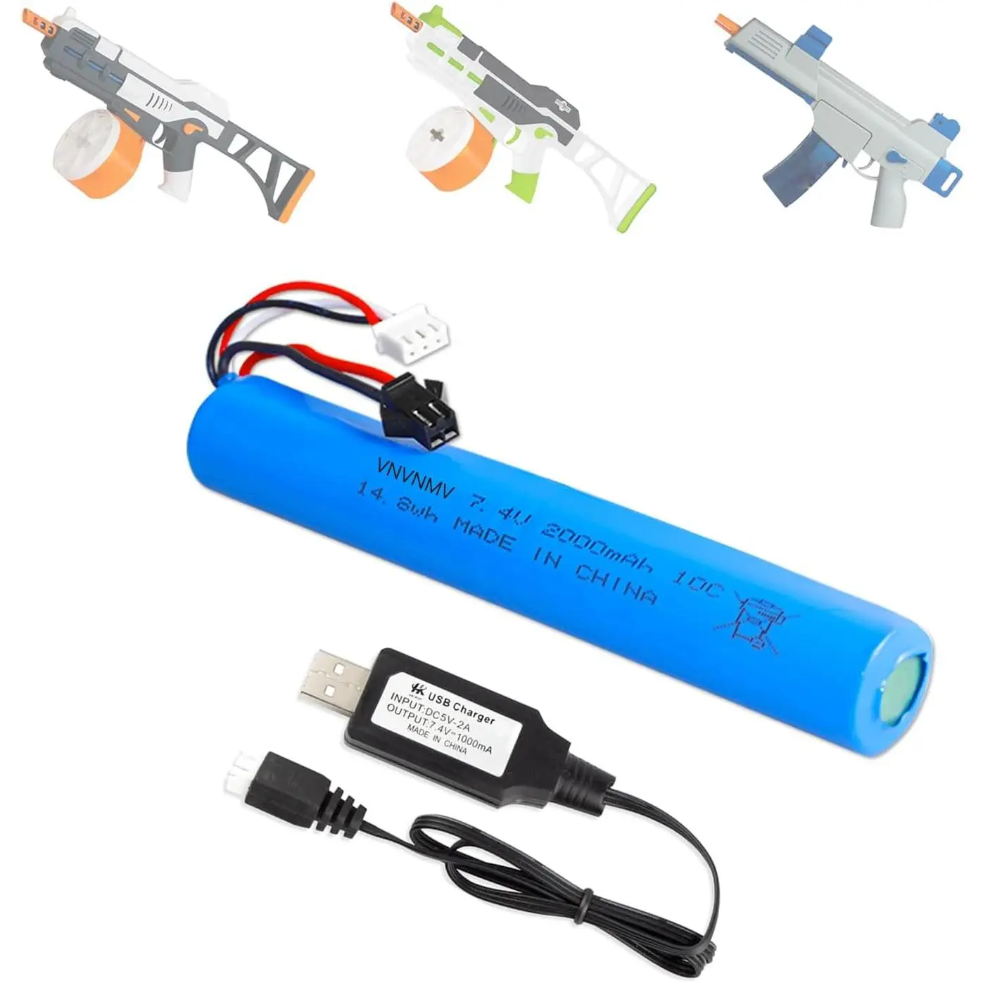 7.4V 2000mAh Rechargeable Gel Blaster Air Toy Battery, 1 Pack Replacement with USB Charger – All Seasons Compatible with Common Gel Blaster Toy Models (Enhanced Compatibility for Sports & Outdoor Leisure Use)