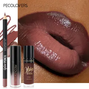 3pcs/Set Set Plumping Hydrating Moisturizing Glossy Juicy Lip Gloss Lip Makeup Kit - Nude & Brown Mirror-Shine Liquid Lipstick& Lip Liner Lipstick Set
