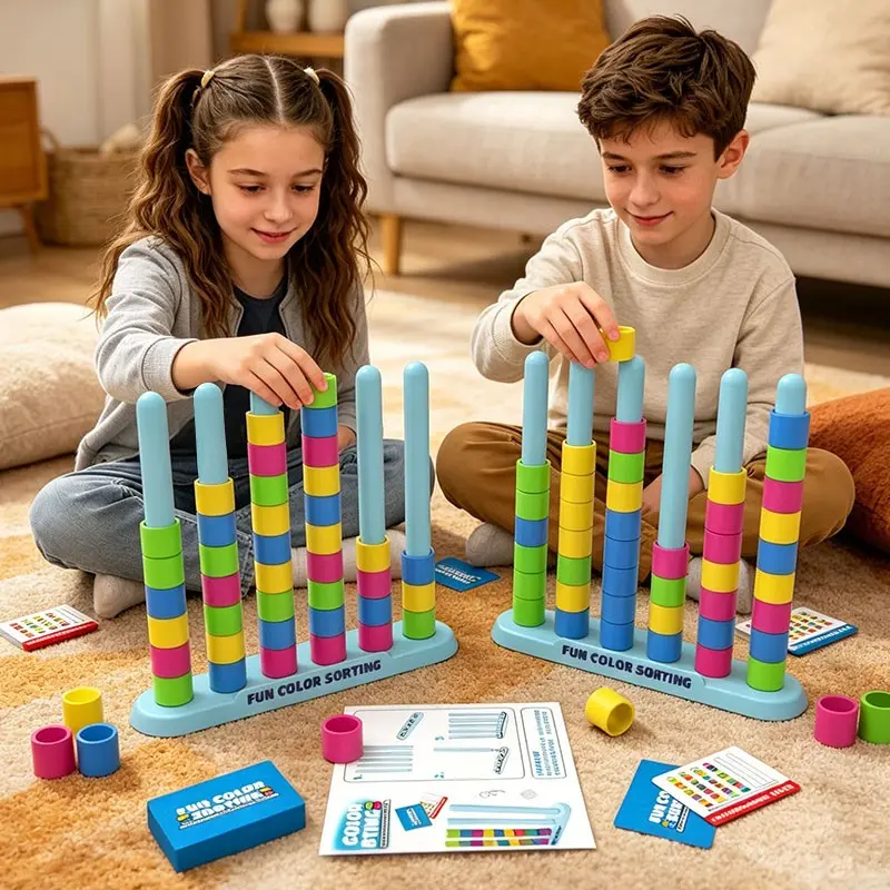 Color Stacking Challenge Board Game, Color Matching Puzzle Game, Fast-Paced Stem Color Sorting Toy, Family Fun Game, Ideal for Kids and Family Parties