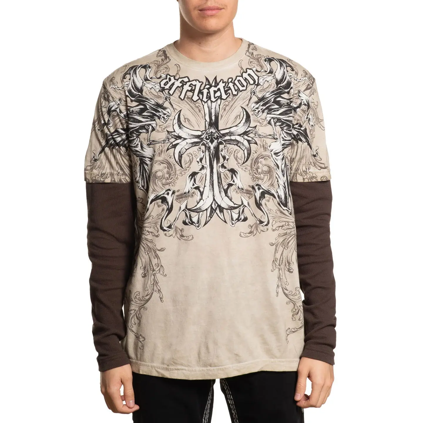 Affliction Men's 2-Pack Cotton Long Sleeve Thermal T-Shirts, Casual Printed Tops with Sand Oil Stain Resistance