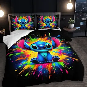 [mothers day gift ideas] Disney Classic 3-piece Stitch Bedding Duvet Cover Set - Cute Stitch Bedding Quilt Set with Cartoon Theme - Vibrant Bedroom Decor Duvet Cover Set (1 Duvet Cover + 2 Pillowcases, No Comforter Included)