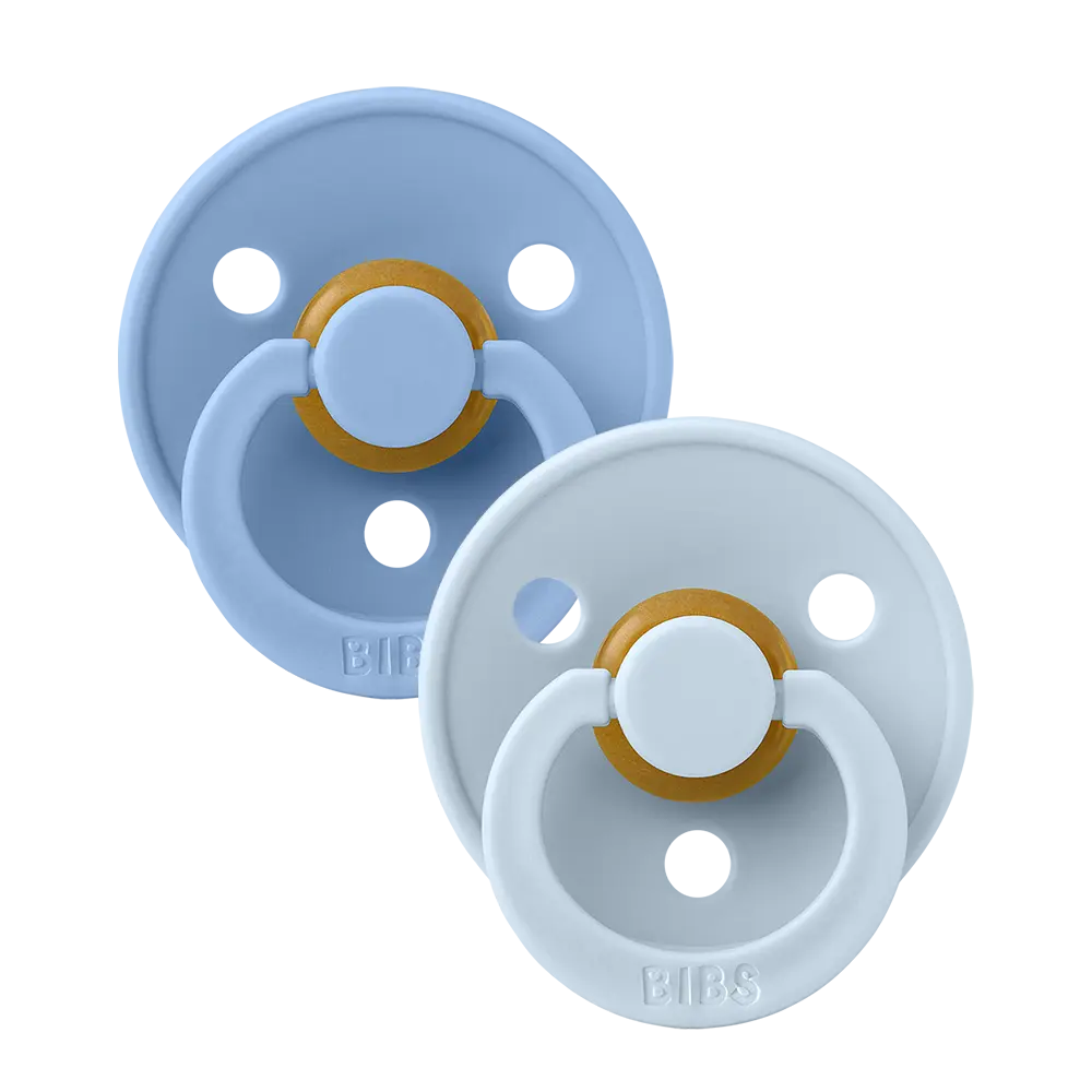 BIBS Baby Pacifier Dummy 2 Pack - Sky Blue/Baby Blue Natural Rubber Latex Nipple