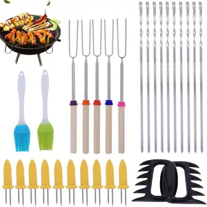 Out Door Kebab Skewers Metal Skewers for Grilling 17", 32" Marshmallow Roasting Sticks Set, Reusable Smores Sticks for Meat Shrimp Chicken Vegetable