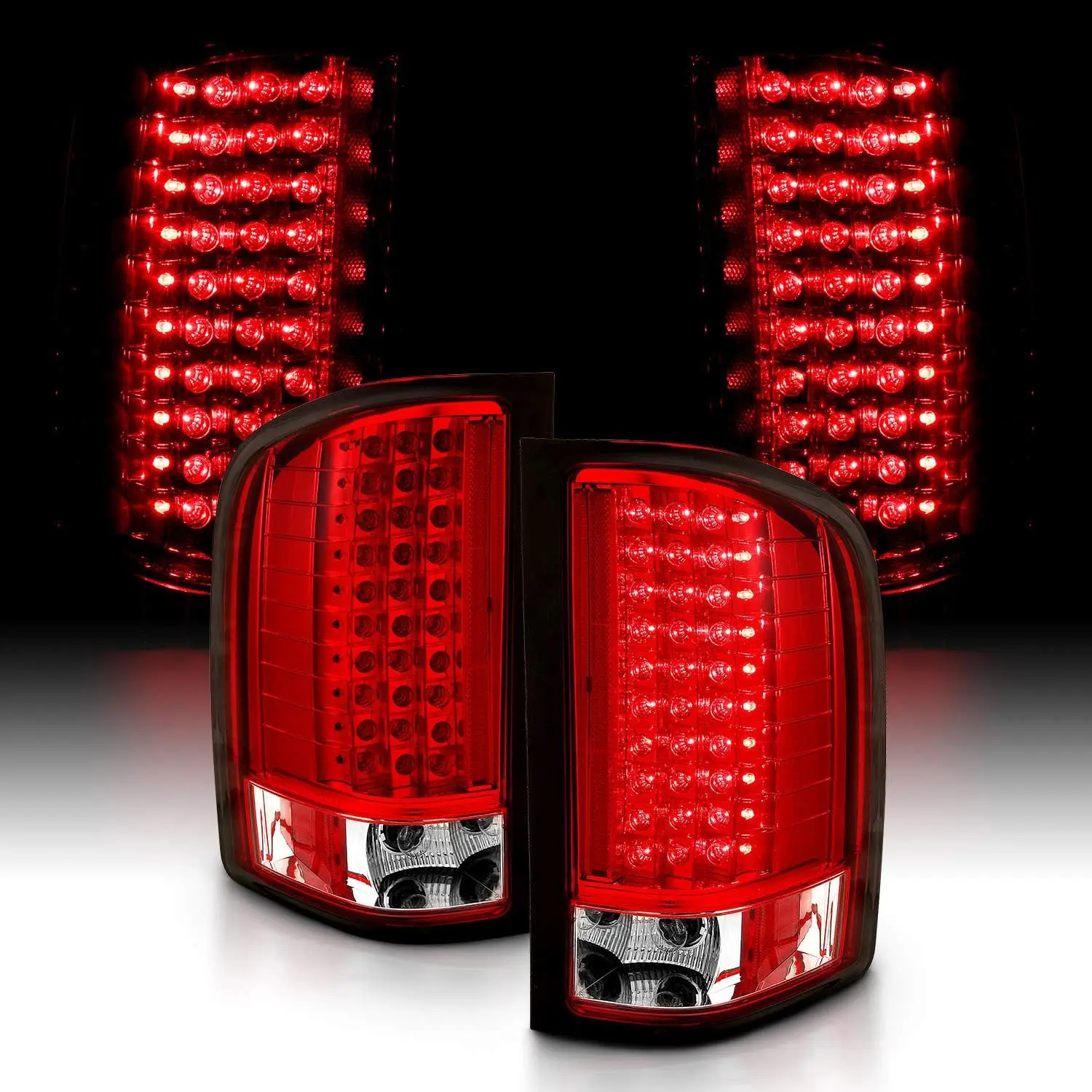 AmeriLite for 2007-2013 Chevy Silverado 1500/2500/3500 & GMC Sierra 3500HD Clear Red LED Replacement Taillights Assembly - Passenger and Driver Side