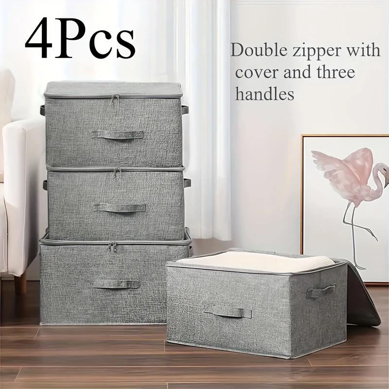4-pack, extra-large foldable cation storage boxes, waterproof storage, sheet organizer, foldable storage and organizing boxes, suitable for wardrobes, bedrooms, kitchens, books, multifunctional storage and organizing boxes