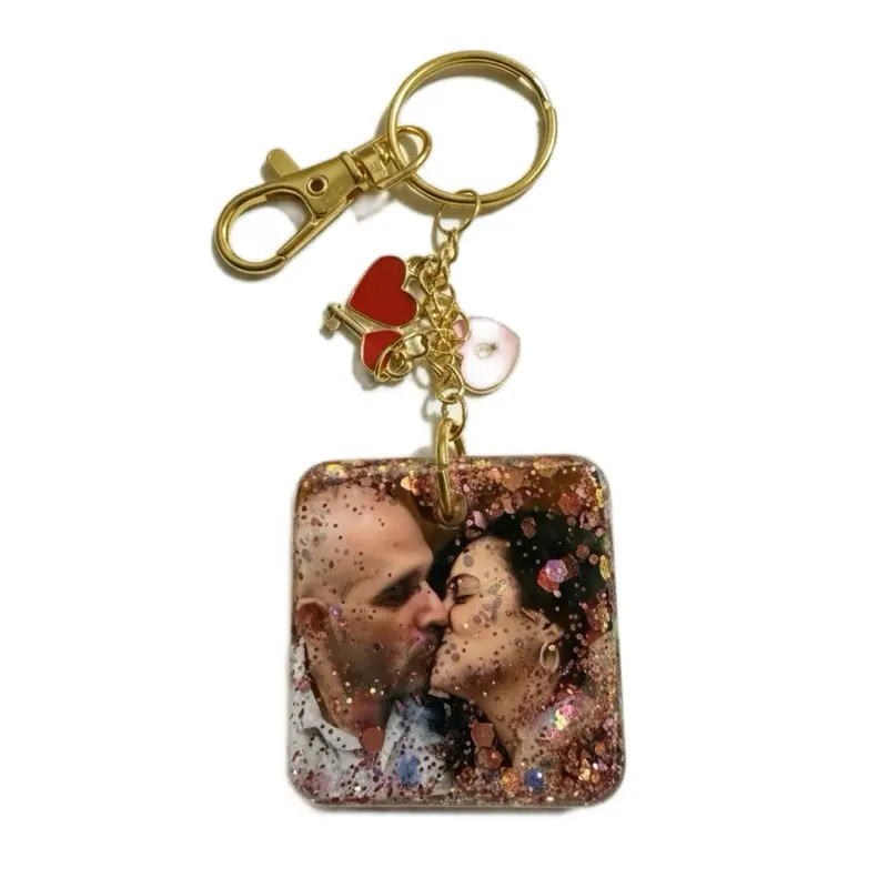 Personalized Resin Keychains with Custom Photos and Glitter Accents for Unique Gifts