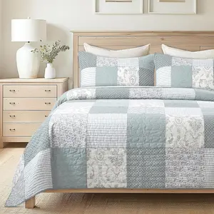 Memory  2-  Quilt Set -  Size with 1 Sham, Sage Green Patchwork Quilted Comforter, Lightweight Country Pieced Bedspread, Neutral Modern Farmhouse Bedding