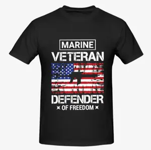 [Graphic Tee] us Marine Veteran Defender of Freedom Tee | #Streetwear 100% Cotton Soft Breathable Casual T-Shirt, Comfortable Cool Sweat-Wicking Distressed USA Flag AR-15 Graphic Top, Perfect for 2A & Marine Veterans