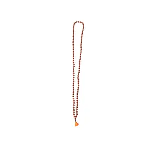 5 Mukhi Rudraksha Mala Necklace (108+1 beads with orange tassel)