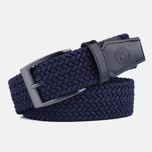 PLAYER Midnight Blue Braided Belt with Black Buckle & PU Leather Tail, Stretch-fit, 1.4" Width