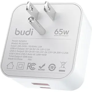 BUDI Flat USB C Wall Charger, 34W 4-Port USB Charger Block, Fast Charging Block with 20W Port Power Delivery and Dual Type-C for iPhone 16/15/14/13/12/11/Pro Max/XS/XR/8/7,Tablets