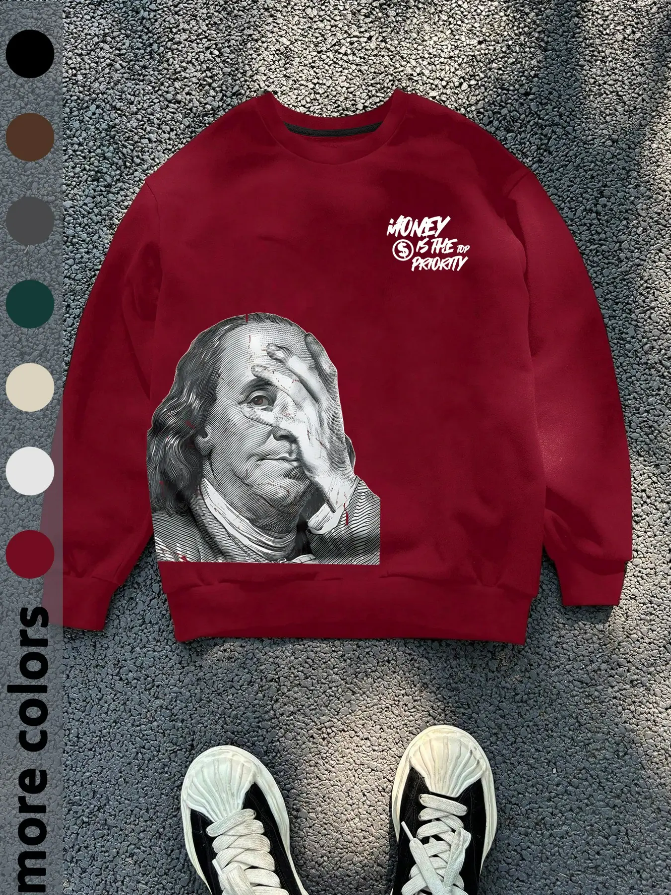 Men's Classic Casual Loose-Fit Long Sleeve Sweatshirt, Dollar Face Graphic Print Round Neck Pullover, Spring & Fall Fashion, Daily Wear Top