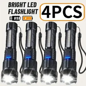 6-IN-1 ZOOM FLASHLIGHT! 200m BEAM & USB-C FAST CHARGE | 3 MAIN MODES + 3 COB SIDELIGHTS | POWER DISPLAY & PORTABLE BATTERY PACK | PERFECT FOR CAMPING & EMERGENCIES! strong flashlight high lumen Rechargeable Outdoor